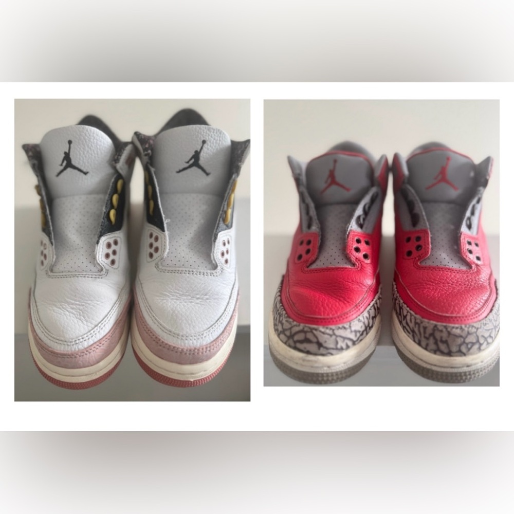 2 pairs of kids Jordan sneakers.